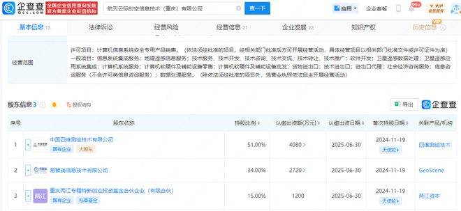 【關(guān)注】中國四維和易智瑞成立衛(wèi)星遙感公司分別持股51%、34